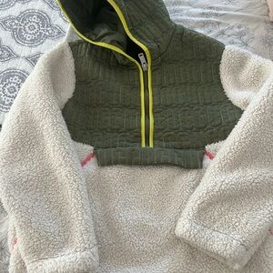 Women Green and Cream Hooded Jacket